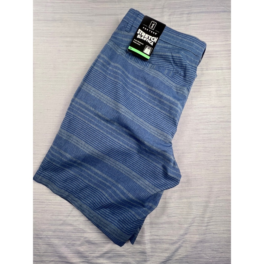 PGA Tour Mens Stretch Elastica Golf Shorts True Navy Micro Stripe 34 PVBFC006DS
